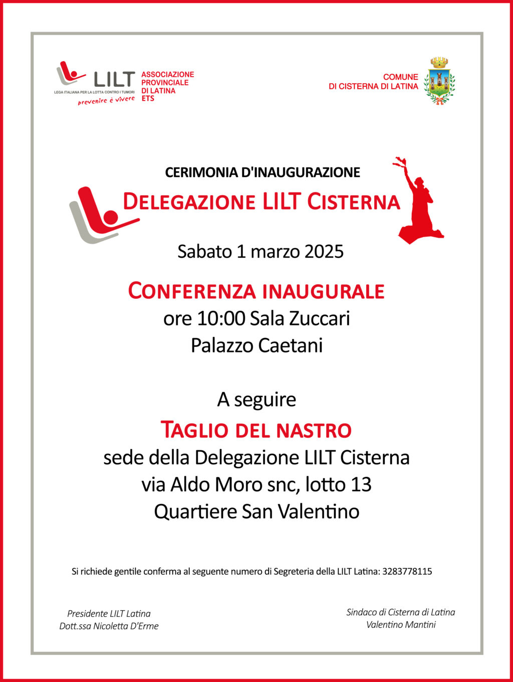 Locandina inaugurazione delegazione LILT Cisterna